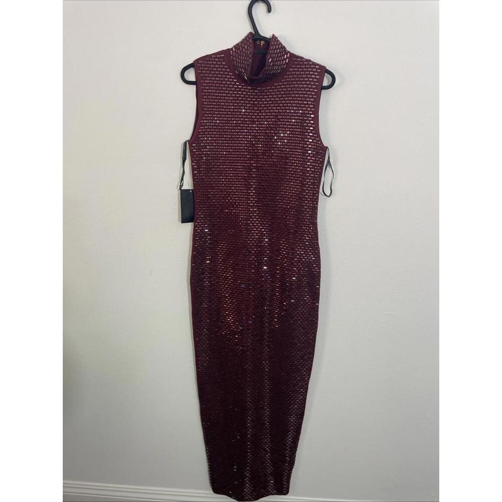Retrofete Burgundy Sequin High-Neck Column Gown - Picture 6 of 15